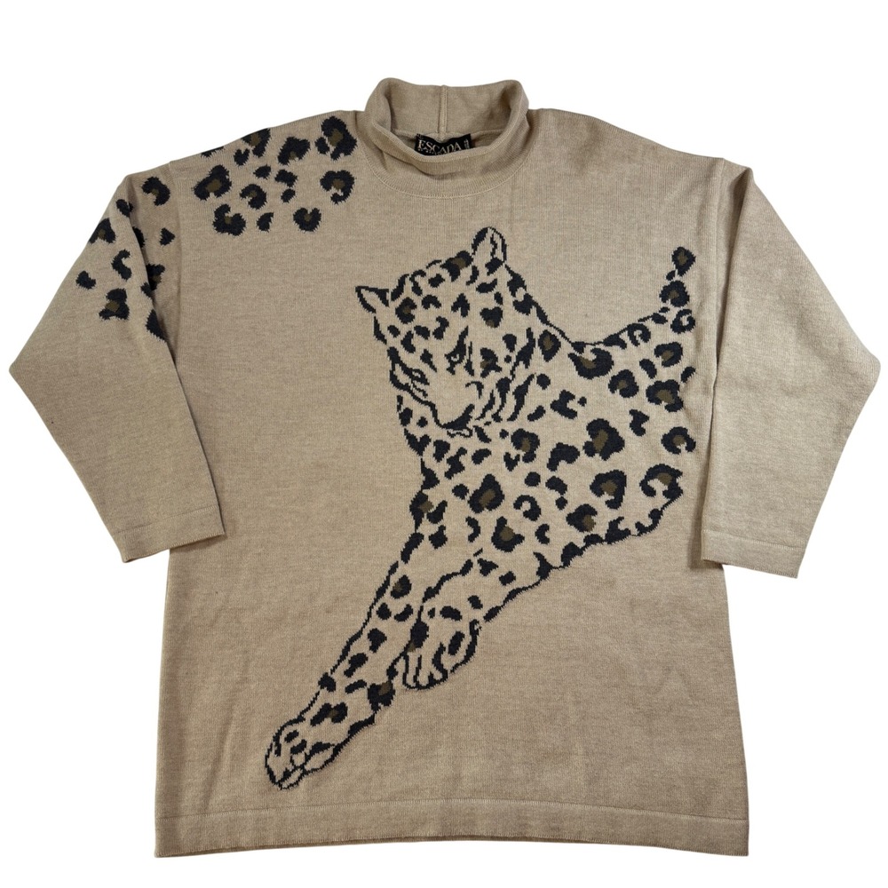 Vintage Escada by Margaretha Ley Wool Sweater Leopard Graphic Women's Sz 42